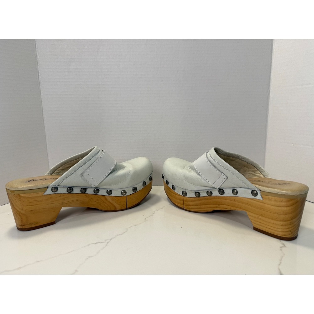 Free People Culver City Leather Buckle Studded Wooden Platform Clogs Mules Sz 37 - Picture 4 of 7